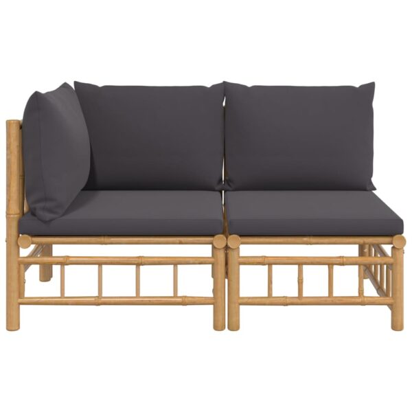 vidaXL 2 Piece Patio Lounge Set with Dark Gray Cushions Bamboo - Image 3