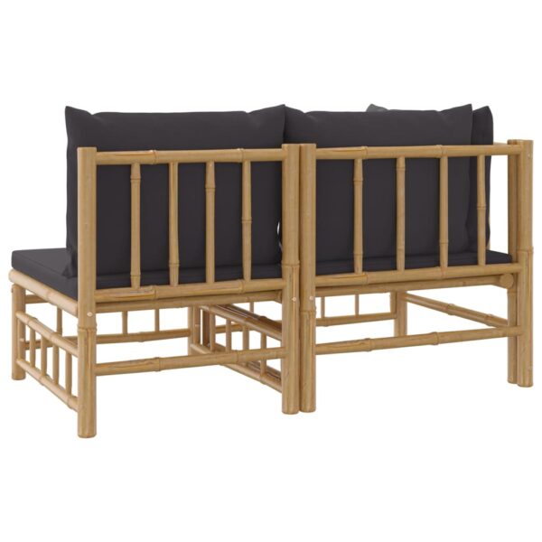 vidaXL 2 Piece Patio Lounge Set with Dark Gray Cushions Bamboo - Image 5