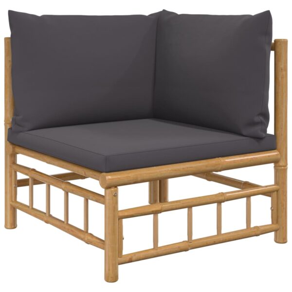 vidaXL 2 Piece Patio Lounge Set with Dark Gray Cushions Bamboo - Image 6