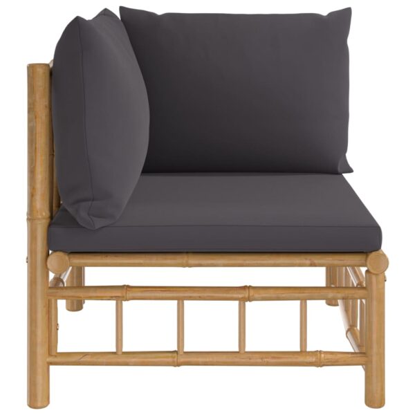 vidaXL Patio Corner Sofa with Dark Gray Cushions Bamboo - Image 3