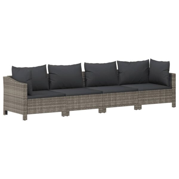 vidaXL 4 Piece Patio Lounge Set with Cushions Gray Poly Rattan - Image 2