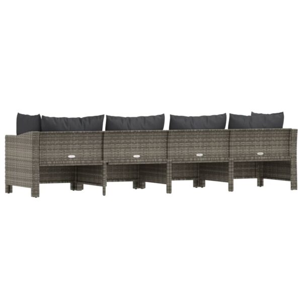 vidaXL 4 Piece Patio Lounge Set with Cushions Gray Poly Rattan - Image 6