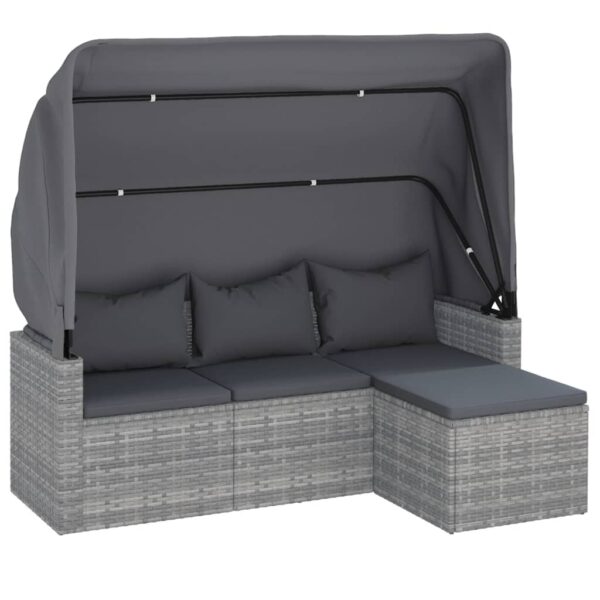 vidaXL 3-Seater Patio Sofa with Roof and Footstool Gray Poly Rattan - Image 2