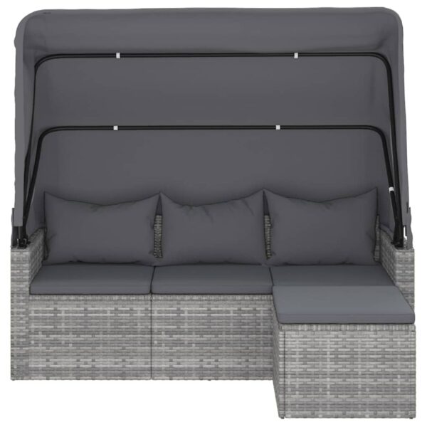 vidaXL 3-Seater Patio Sofa with Roof and Footstool Gray Poly Rattan - Image 3