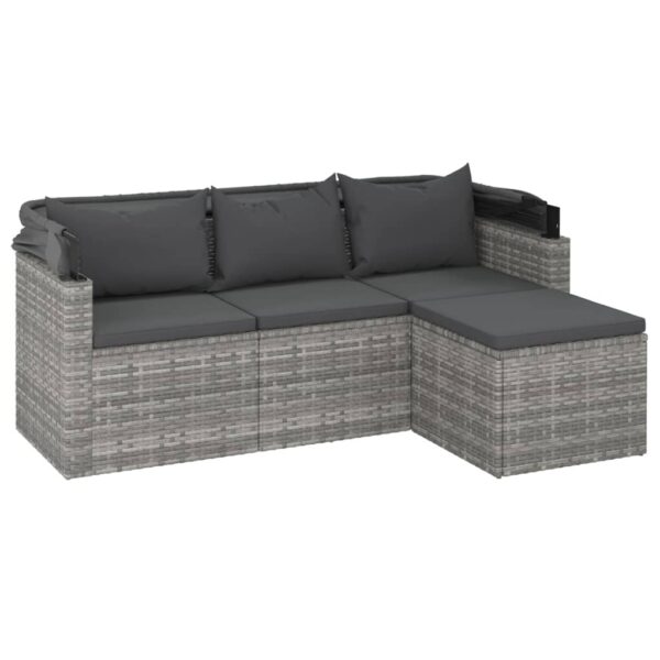 vidaXL 3-Seater Patio Sofa with Roof and Footstool Gray Poly Rattan - Image 6