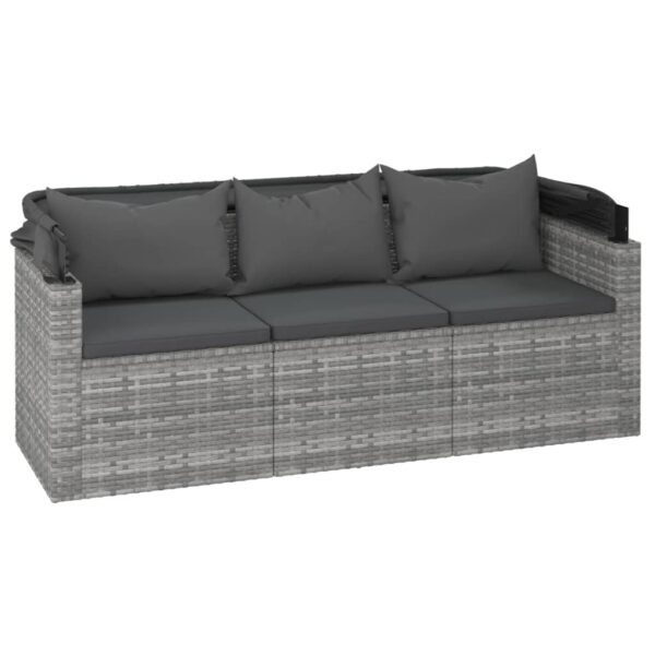 vidaXL 3-Seater Patio Sofa with Roof and Footstool Gray Poly Rattan - Image 7