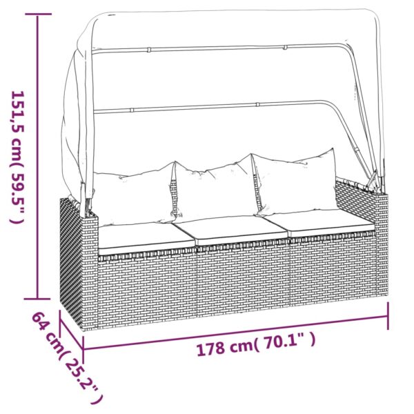 vidaXL 3-Seater Patio Sofa with Roof and Footstool Gray Poly Rattan - Image 9