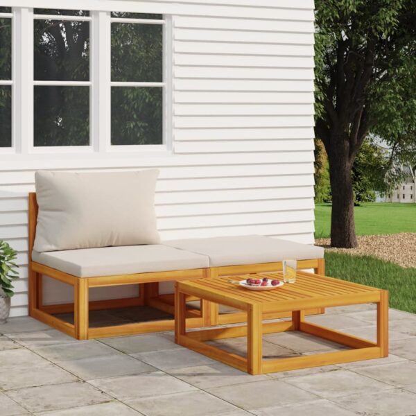 vidaXL 3 Piece Patio Lounge Set with Cushions Solid Wood Acacia