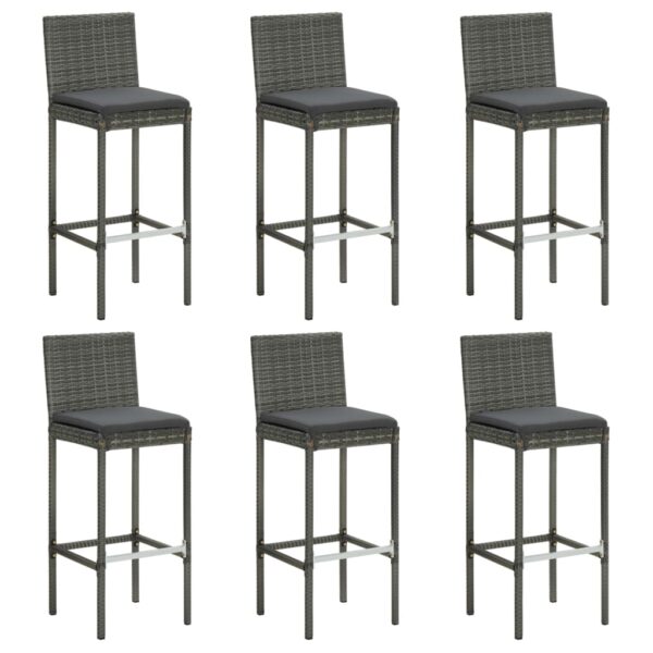 vidaXL Bar Stools with Cushions 6 pcs Gray Poly Rattan