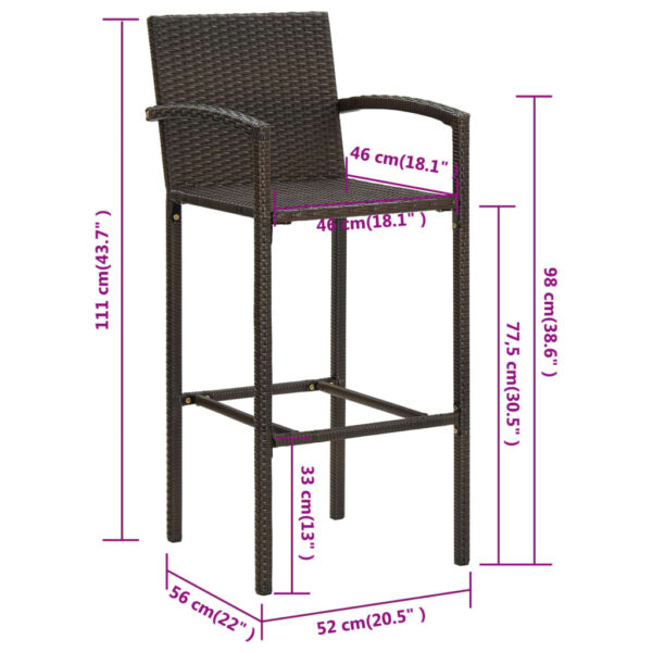 vidaXL Bar Stools 2 pcs Brown Poly Rattan - Image 8