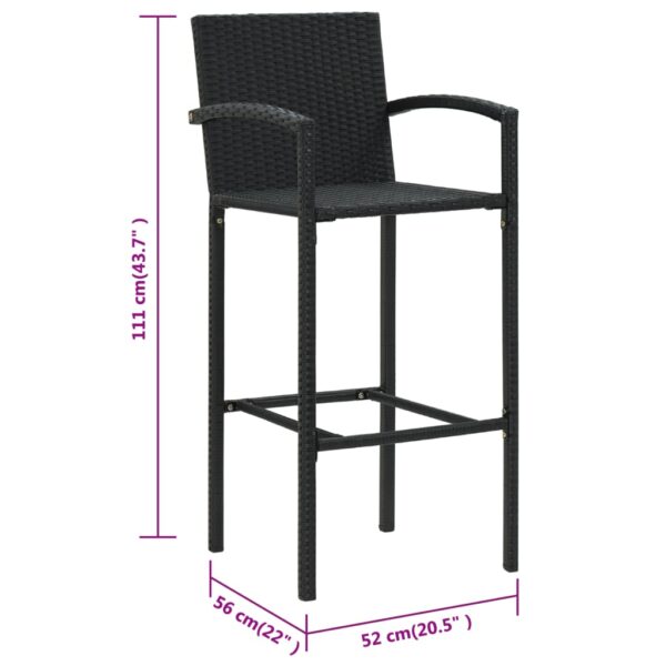 vidaXL Bar Stools 2 pcs Black Poly Rattan - Image 8