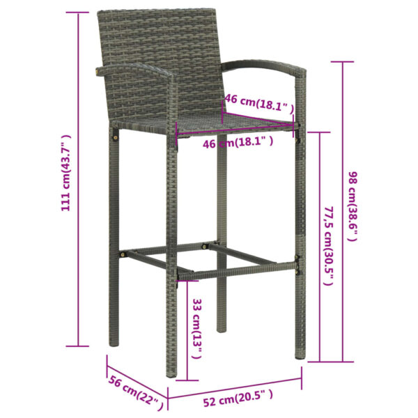 vidaXL Bar Stools 2 pcs Gray Poly Rattan - Image 8