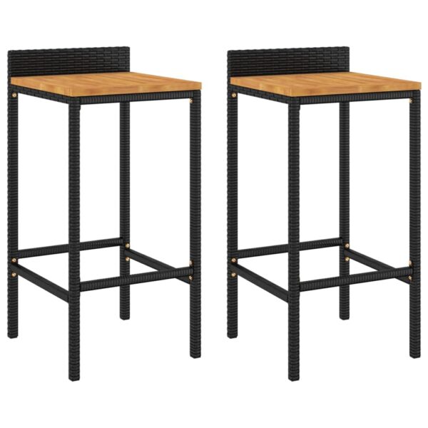 vidaXL Bar Stools 2 pcs Black Poly Rattan and Solid Wood Acacia - Image 2