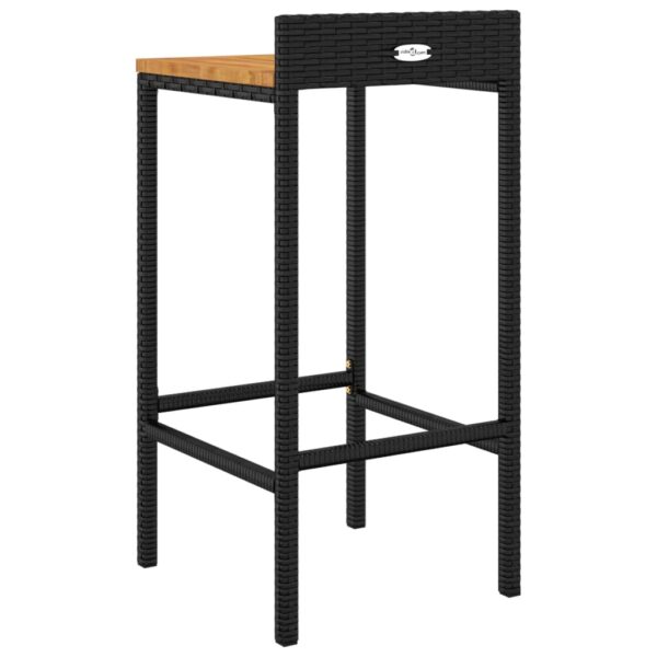 vidaXL Bar Stools 2 pcs Black Poly Rattan and Solid Wood Acacia - Image 6