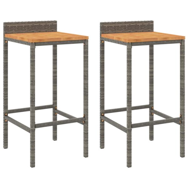 vidaXL Bar Stools 2 pcs Gray Poly Rattan and Solid Wood Acacia - Image 2