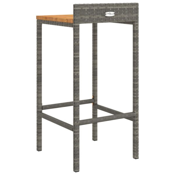 vidaXL Bar Stools 2 pcs Gray Poly Rattan and Solid Wood Acacia - Image 6