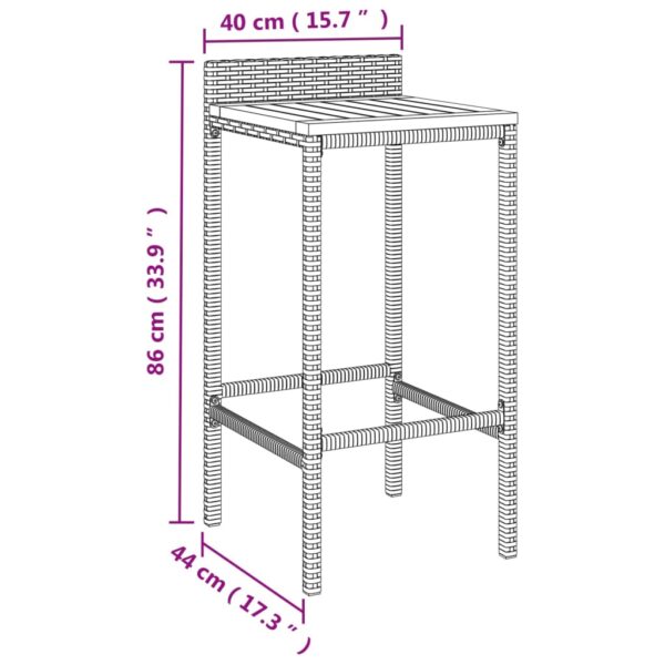 vidaXL Bar Stools 2 pcs Gray Poly Rattan and Solid Wood Acacia - Image 8