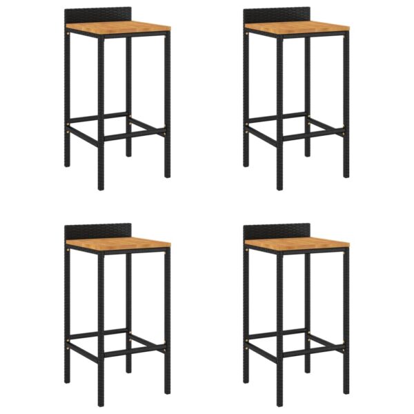 vidaXL Bar Stools 4 pcs Black Poly Rattan and Solid Wood Acacia - Image 2