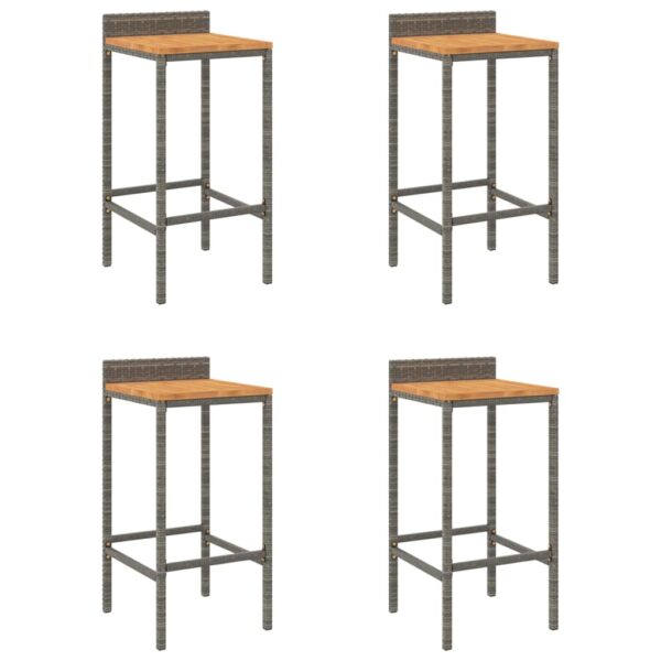 vidaXL Bar Stools 4 pcs Gray Poly Rattan and Solid Wood Acacia - Image 2