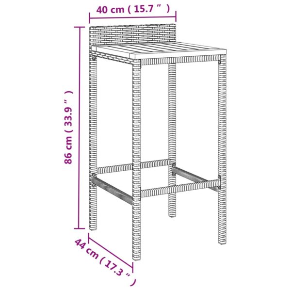 vidaXL Bar Stools 4 pcs Gray Poly Rattan and Solid Wood Acacia - Image 8