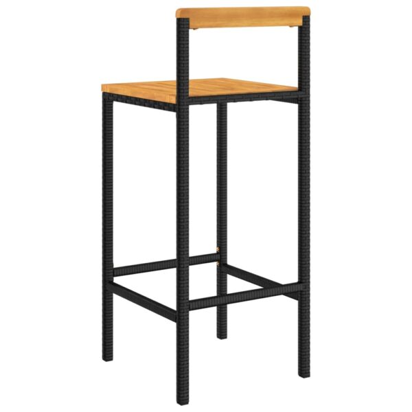 vidaXL Bar Stools 2 pcs Black Poly Rattan and Solid Wood Acacia - Image 6