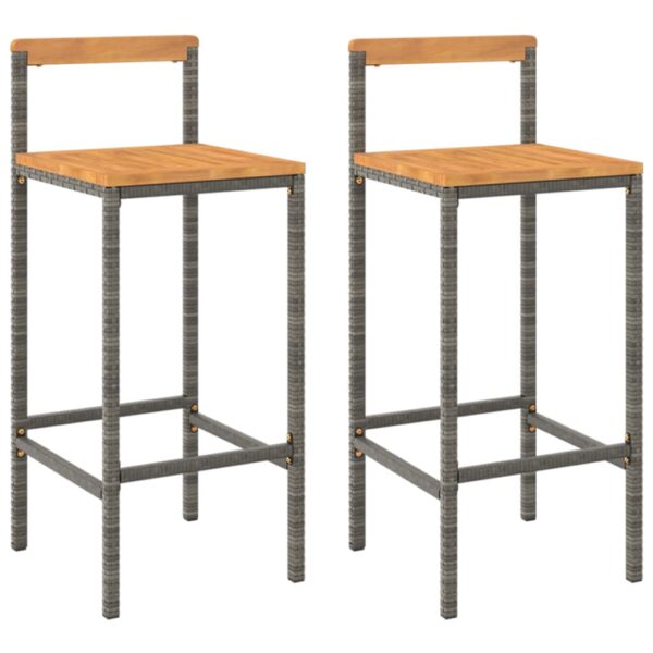 vidaXL Bar Stools 2 pcs Gray Poly Rattan and Solid Wood Acacia - Image 2