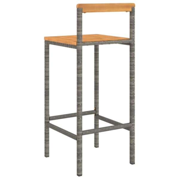 vidaXL Bar Stools 2 pcs Gray Poly Rattan and Solid Wood Acacia - Image 6