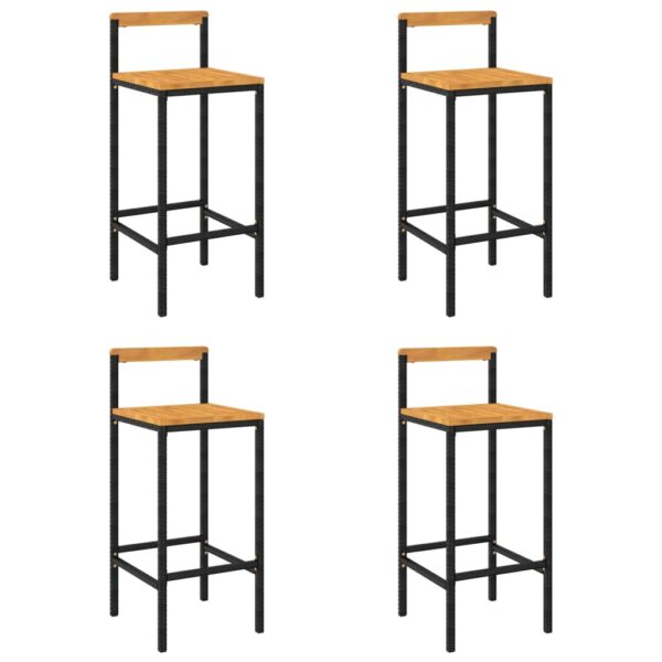 vidaXL Bar Stools 4 pcs Black Poly Rattan and Solid Wood Acacia - Image 2