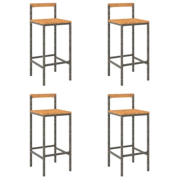 vidaXL Bar Stools 4 pcs Gray Poly Rattan and Solid Wood Acacia - Image 2