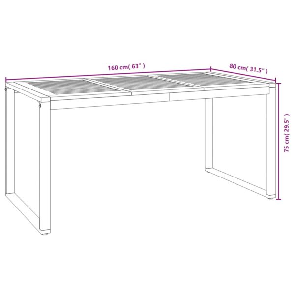 vidaXL Patio Table with U-shaped Legs 63"x31.5"x29.5" Solid Wood Acacia - Image 8