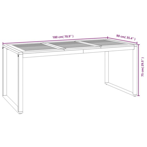 vidaXL Patio Table with U-shaped Legs 70.9"x35.4"x29.5" Solid Wood Acacia - Image 8