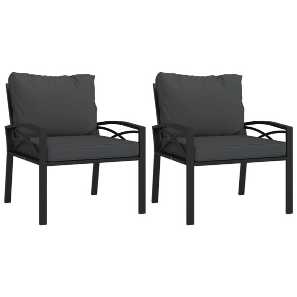 vidaXL Patio Chairs with Gray Cushions 2 pcs 26.8"x29.9"x31.1" Steel - Image 2