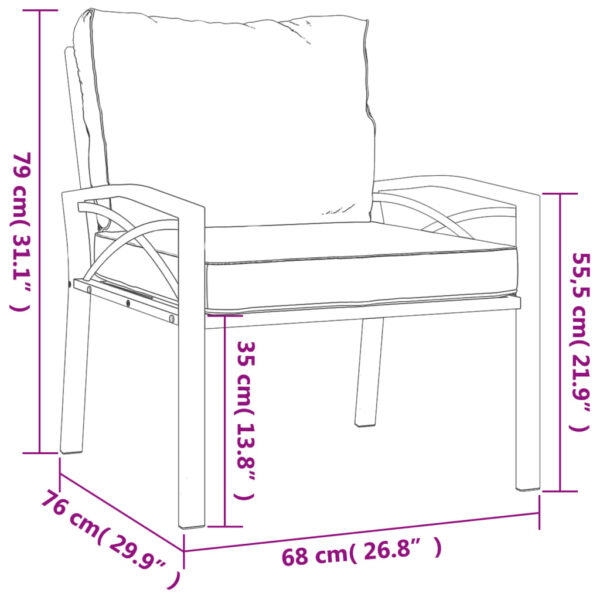 vidaXL Patio Chairs with Gray Cushions 2 pcs 26.8"x29.9"x31.1" Steel - Image 9