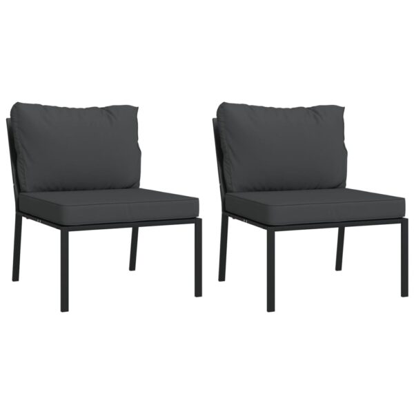 vidaXL Patio Chairs with Gray Cushions 2 pcs 23.6"x29.1"x31.1" Steel - Image 2