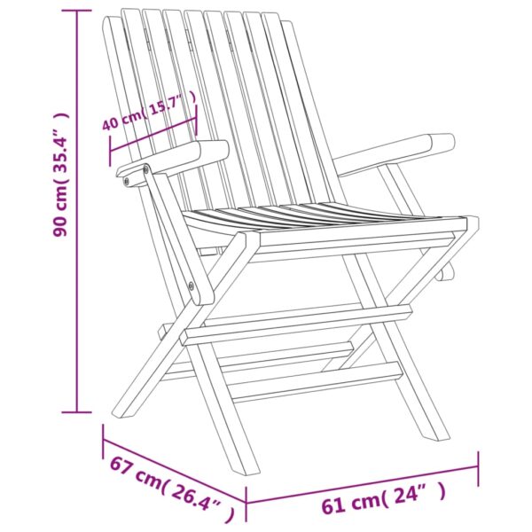 vidaXL Folding Patio Chairs 2 pcs 24"x26.4"x35.4" Solid Wood Teak - Image 8