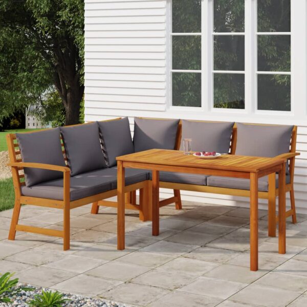 vidaXL 4 Piece Patio Dining Set with Cushions Solid Wood Acacia