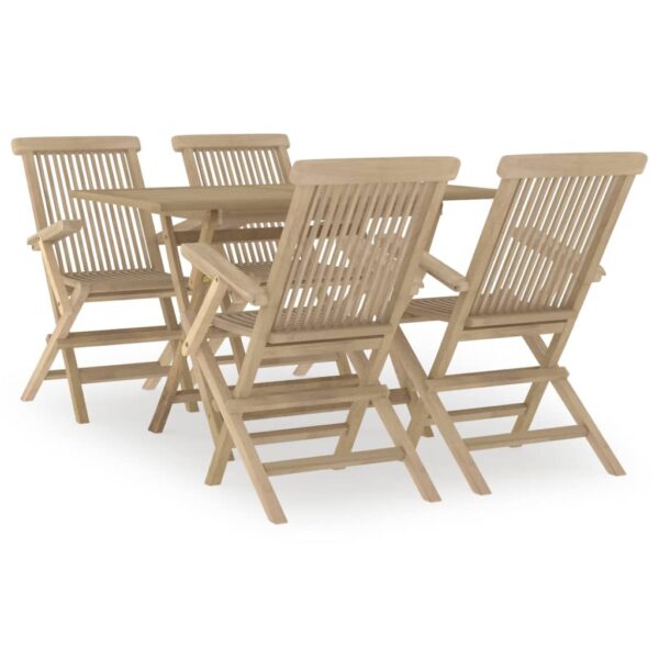 vidaXL 5 Piece Patio Dining Set Gray Solid Wood Teak - Image 2