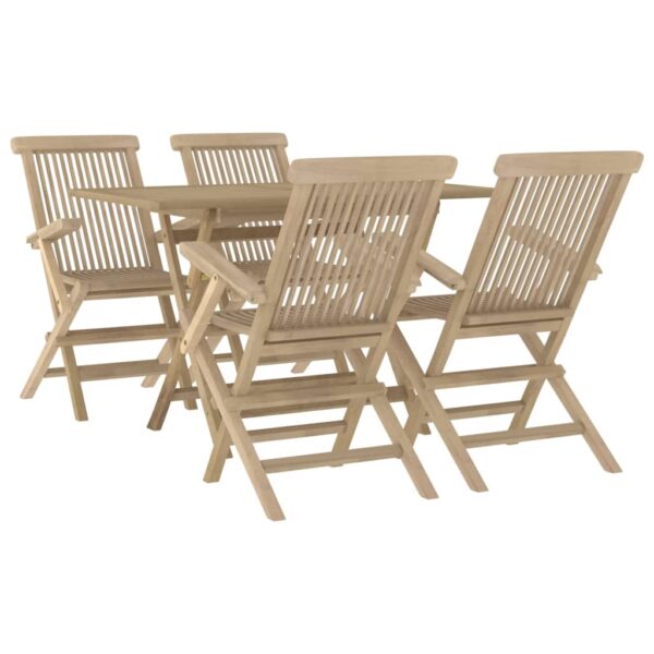 vidaXL 5 Piece Patio Dining Set Gray Solid Wood Teak - Image 3