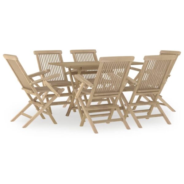 vidaXL 7 Piece Patio Dining Set Gray Solid Wood Teak - Image 2