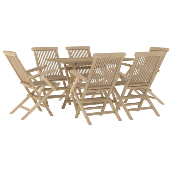 vidaXL 7 Piece Patio Dining Set Gray Solid Wood Teak - Image 3