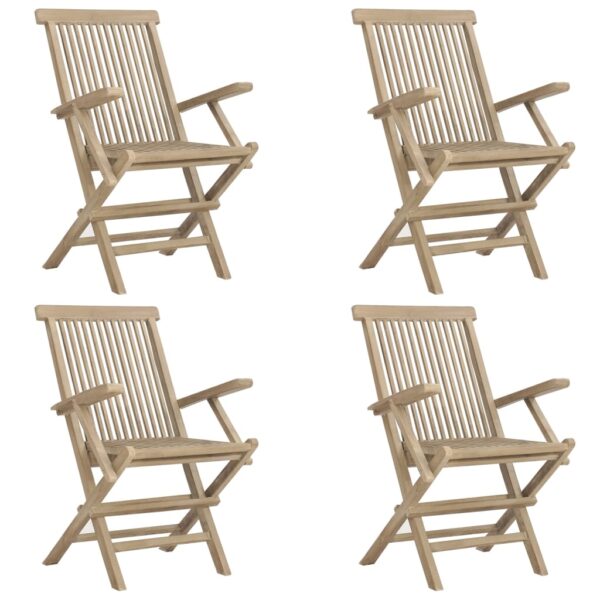 vidaXL Folding Patio Chairs 4 pcs Gray 22"x24"x35" Solid Wood Teak - Image 2