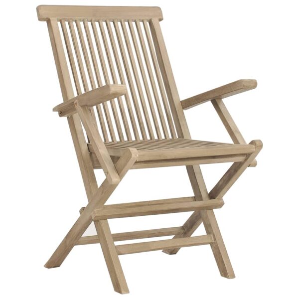 vidaXL Folding Patio Chairs 4 pcs Gray 22"x24"x35" Solid Wood Teak - Image 3