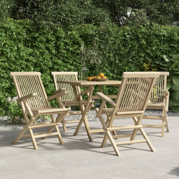 vidaXL Folding Patio Chairs 4 pcs Gray 22"x24"x35" Solid Wood Teak