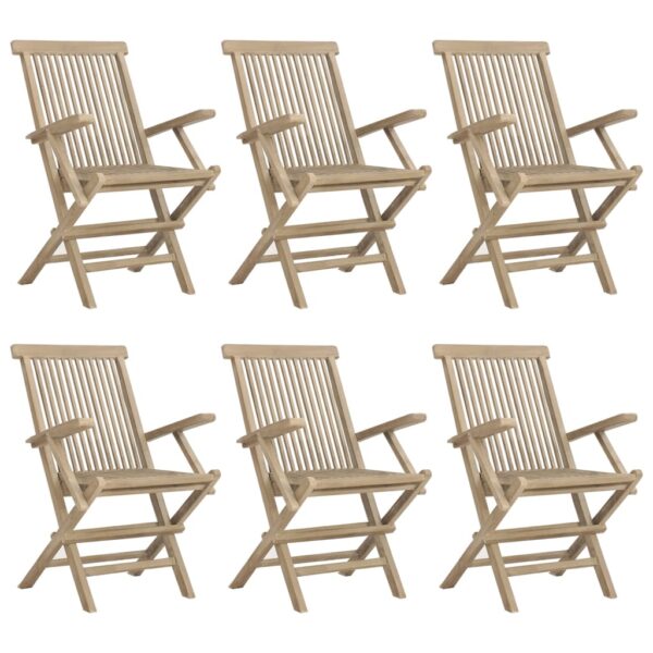 vidaXL Folding Patio Chairs 6 pcs Gray 22"x24"x35" Solid Wood Teak - Image 2