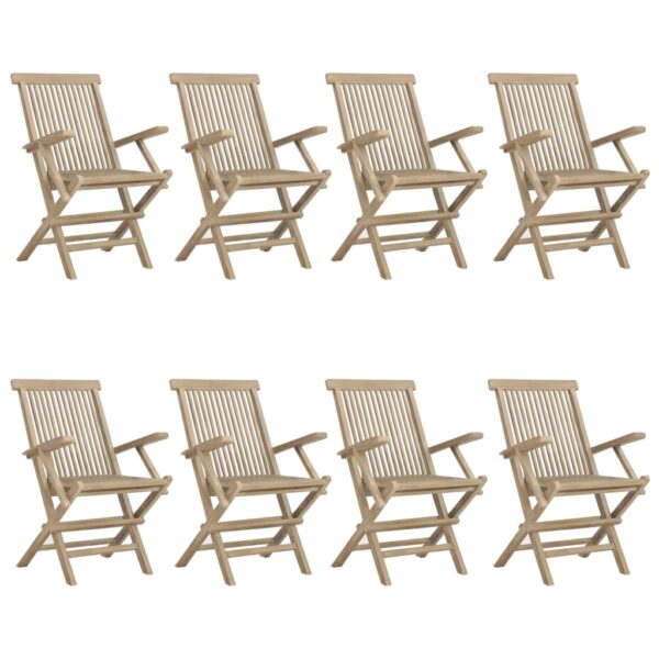 vidaXL Folding Patio Chairs 8 pcs Gray 22"x24"x35" Solid Wood Teak - Image 2