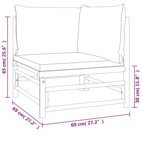 vidaXL 3 Piece Patio Lounge Set with Light Gray Cushions Bamboo - Image 7