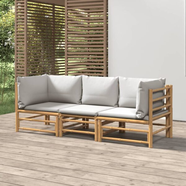 vidaXL 3 Piece Patio Lounge Set with Light Gray Cushions Bamboo