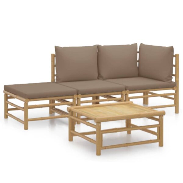 vidaXL 4 Piece Patio Lounge Set with Taupe Cushions Bamboo - Image 2