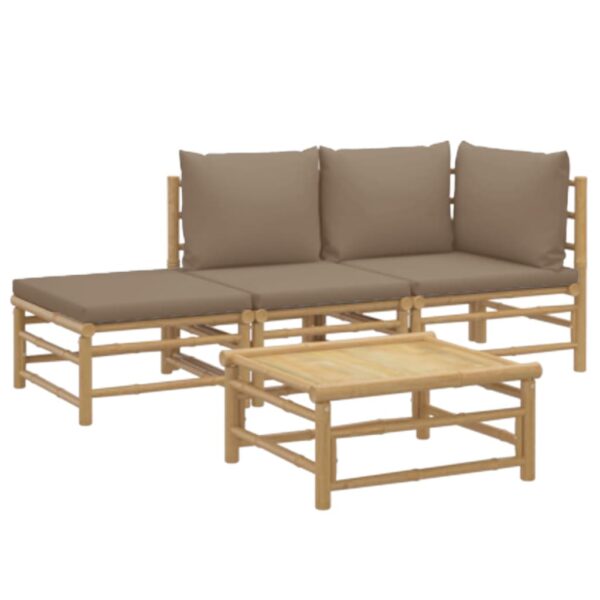 vidaXL 4 Piece Patio Lounge Set with Taupe Cushions Bamboo - Image 3