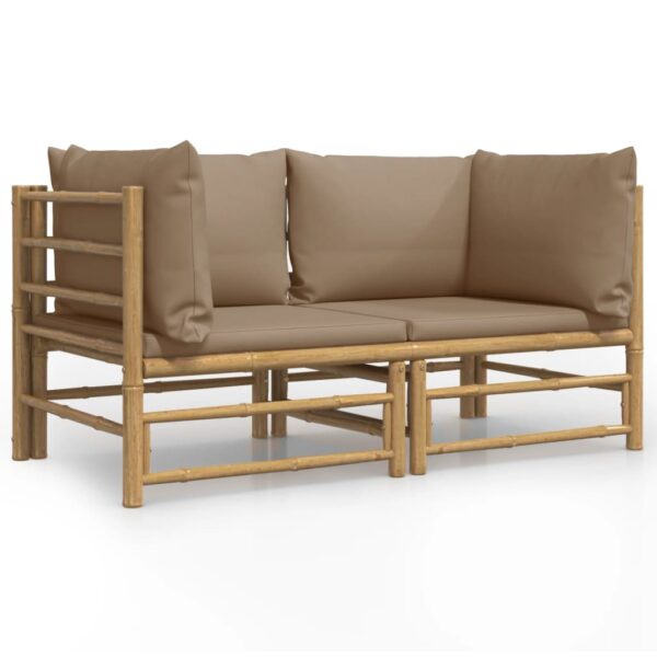 vidaXL Patio Corner Sofas with Taupe Cushions 2 pcs Bamboo - Image 2